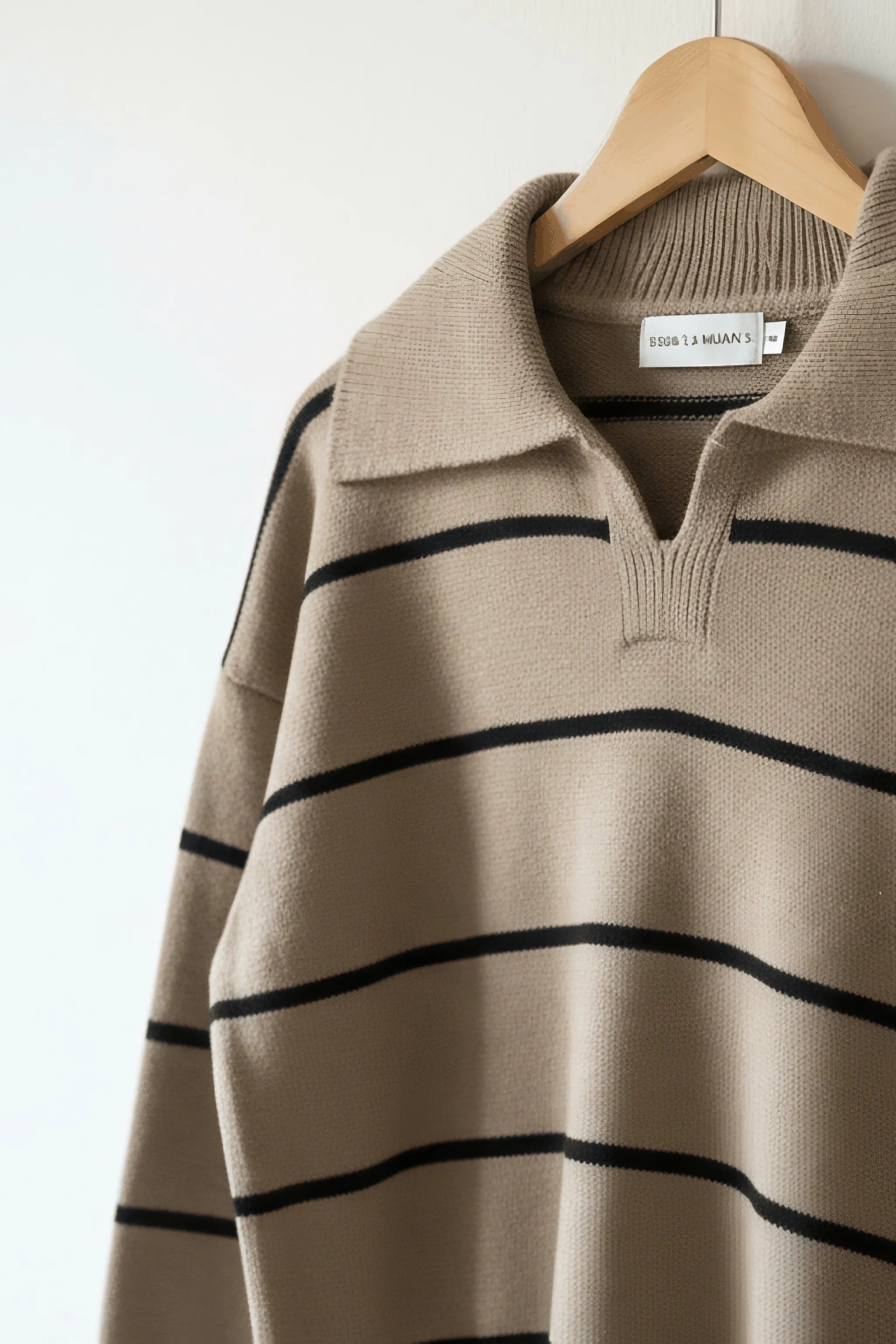 Warm Mocha Striped Knit Polo Sweater