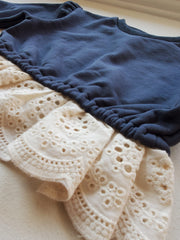 Navy Sweater with Lace Hem