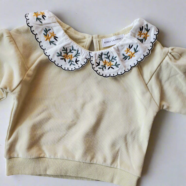 Embroidered Flower Collar Sweater set