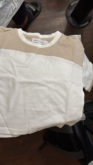 Beige & White Colorblock Tee