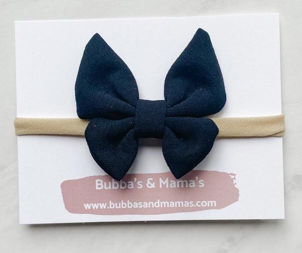 Classic Navy Linen Bow Headband