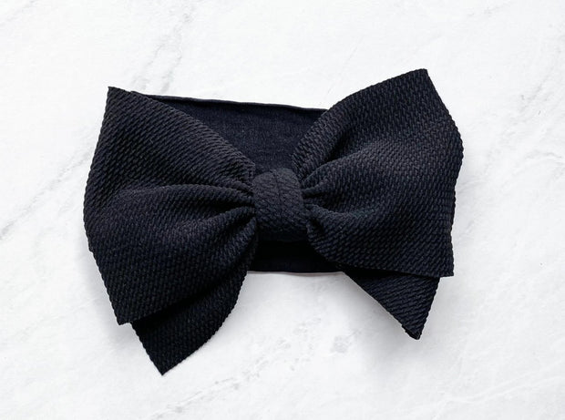 Classic Black Textured Bow Headband