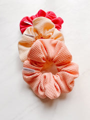 BUNDLE OF 3 SCRUNCHIES (DEEP FLAMINGO, EVERYTHING IS PEACHY & IVORY)