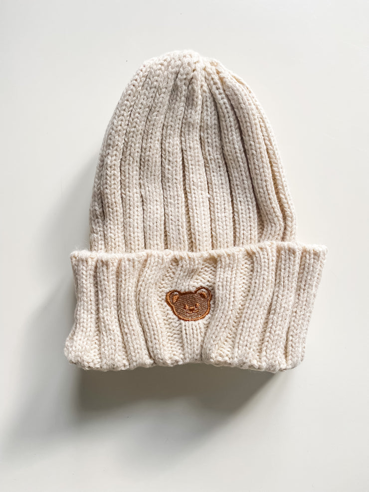 Teddy Bear Rib-Knit Beanie