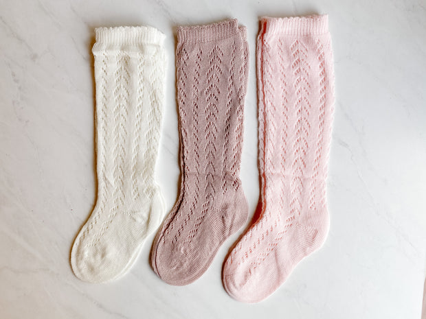Knitted Knee-High Socks - Rosy