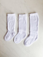Knitted Knee-High Socks - White