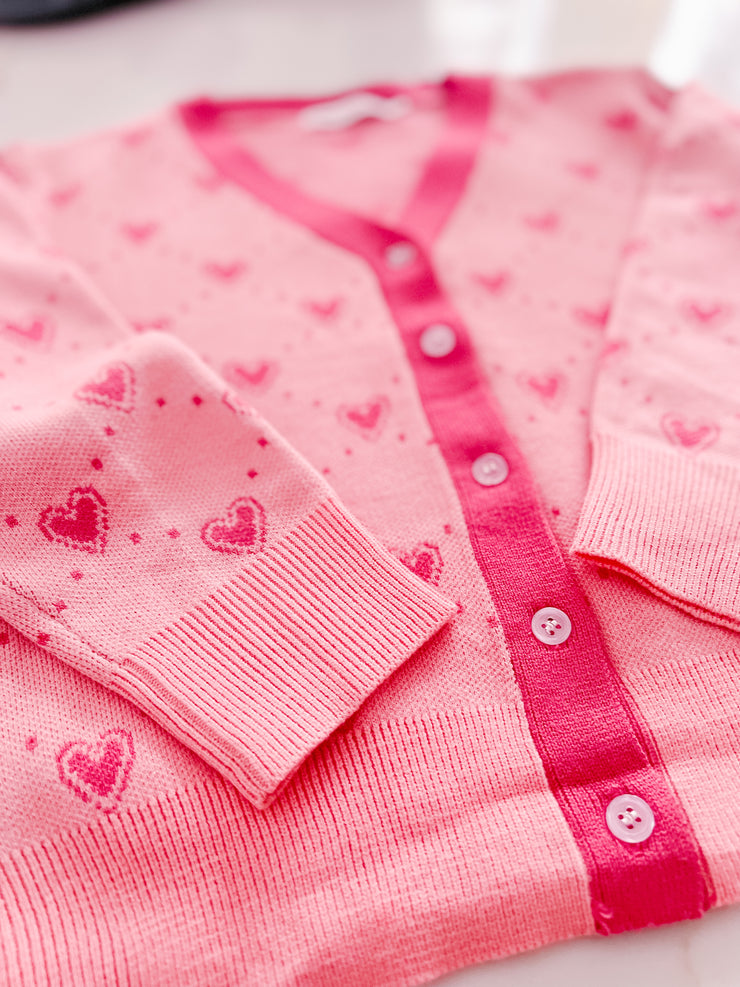 Soft Knit, Pink Heart Cardigan